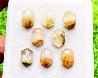Garden Quartz Fancy Cut 8X12 MM Long Hexagon Shape With Flat Back Gemstone 10 Pieces Lot, AAA+ Garden Quartz Used For Jewelry Making