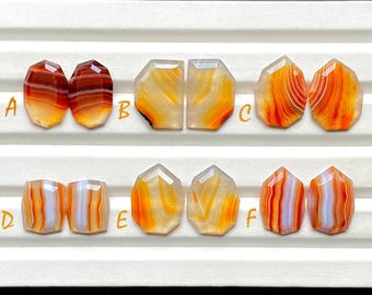 Orange Banded Agate Fancy Rose Cut Pairs For Handmade Jewelry, AAA+ Natural Orange Banded Agate Matching Pairs For Earrings - 28723-28728