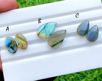 NEW Labradorite Pair Cabochon Loose Gemstone For Jewelry Making, AAA+ Natural Labradorite Matching Pair Cabochon For Earrings - 34562-34564