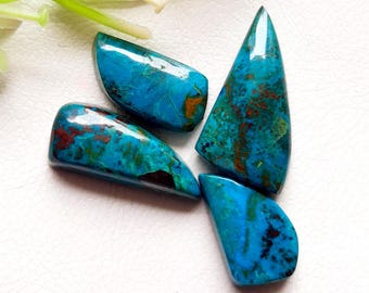 Selected Azurite Cabochon Loose Gemstone 4 Pieces Lot |Size 27-20 MM | Natural Azurite For Handmade Jewelry 16617