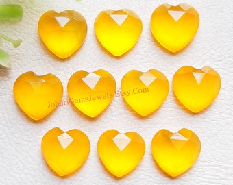 Yellow Onyx 10 MM Heart Shape Rose Cut Loose Gemstone 10 Pieces Lot, AAA+ Natural Onyx Heart With Flat Back For Jewelry Making