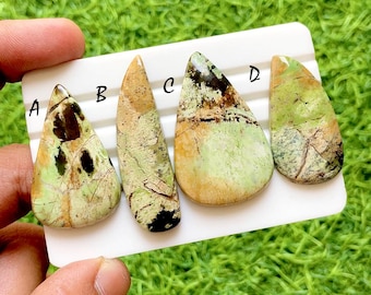 Forest Vein Chrome Chalcedony Cabochon For Wire Wrap, Natural Green Pattern Chalcedony Gemstone Lot For Jewelry Making - 36809-36812