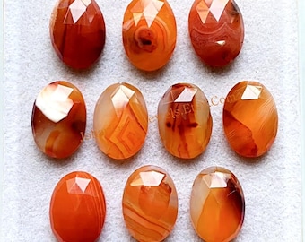 Latest Carnelian Rose Cut Oval Gemstone 10 Pieces Lot | Size : 10X14 MM | Top Quality Carnelian Rose Cut With Flat Back For Handmade Jewelry