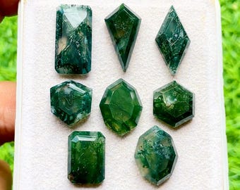 Moss Agate Fancy Cut Mix Shape With Flat Back Gemstone 8 Pieces Lot For Jewelry Making | Size : 20-11 MM | AAA+ Natural Moss Agate Lot 28799