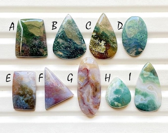 New Indonesian Moss Agate Cabochon Loose Gemstone For Jewelry Making, AAA+ Natural Moss Agate Cabochon For Handmade Jewelry  - 24653-24661