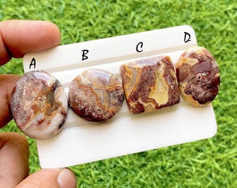 Lava Vein Crazy Lace Agate Cabochon Set For Wire Wrap, AAA+ Natural Blood Vein Pattern Gemstone, Jewelry Making Supply - 37236-37239