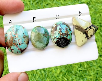 Earth Vein Tibetan Turquoise Cabochon For Wire Wrap, Natural Turquoise Loose Stone, Rustic Matrix Turquoise for Jewelry Making - 35603-35606