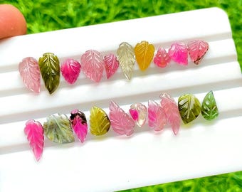 Natural Multi Tourmaline Hand Carved Leaf With Flat Back 20 Pieces Gemstone Lot | Size : 13-7 MM |  AAA+ Multi Tourmaline Leaf Lot - 28589