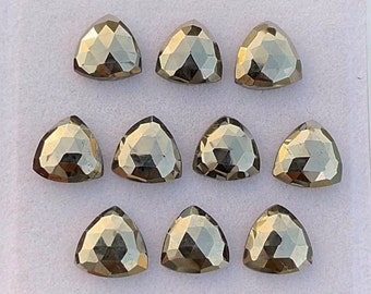 High Polish Golden Pyrite Rose Cut Trillion Flat Back Gemstone 10 Pieces Lot | Size : 10 MM | Golden Pyrite Gemstone For Jewelry Making