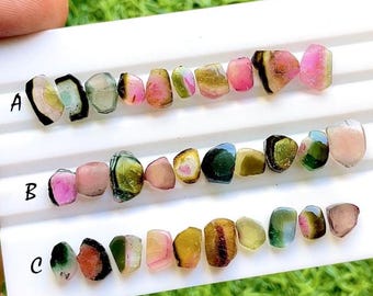 Selected Multi Watermelon Tourmaline Slices 10 Pieces Gemstone Lot For Jewelry Making,  Natural Multi Tourmaline Slices Lot - 33137-33139