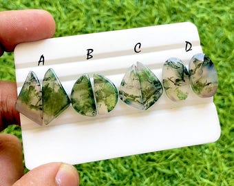 Forest Moss Agate Matching Pair For Jewelry Making, Rare Scenic Moss Agate Pair, High End Matching Gemstones For Earrings - 37346-37349