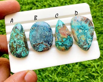 Ocean Earth Chrysocolla Cabochon For Wire Wrap, Blue Green Copper Matrix Stone, Natural Designer Loose Gemstone For Jewelry - 37649-37652
