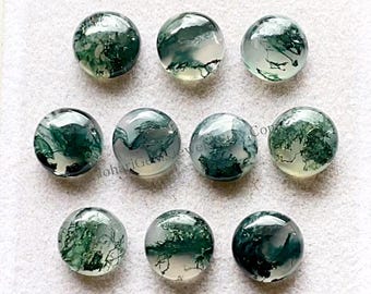 Moss Agate 10 MM Round Shape Smooth Cabochon Gemstone 10 Pieces Lot, AAA+ Natural Moss Agate With Flat Back For Jewelry Making
