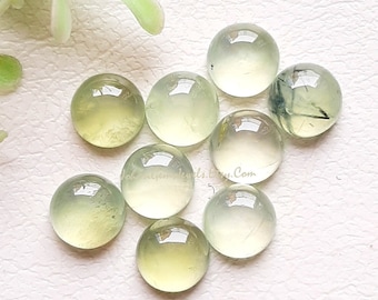Prehnite Round Shape 8 MM Calibrated Cabochon Gemstone Lot, Natural Prehnite With Flat Back Gemstone 10 Pieces Lot For Jewelry Making