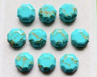New Copper Turquoise 10 MM Octagon Shape Fancy Cut Gemstone 10 Pieces Lot, AAA+ Copper Turquoise With Flat Back For Jewelry Making