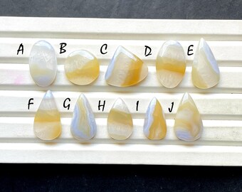 RARE Bio Blue Lace Agate With Yellow Cabochon Gemstone For Jewelry Making, AAA+ Natural Bio Blue Lace Agate For Wire Wrap - 31597-31606