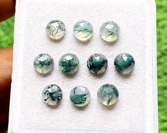 Moss Agate Rose Cut 8 MM Round Shape With Flat Back Gemstone 10 Pieces Lot, Natural AAA+ Moss Agate Gemstone Used For Jewelry Making