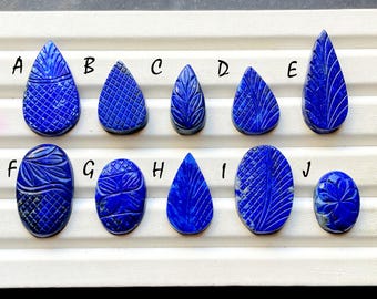 Lapis Lazuli Mughal Carving Cabochon Loose Gemstone For Jewelry Making, Natural Lapis Lazuli Carving Gemstone For Wire Wrap -  33614-33623
