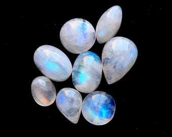 Rainbow Moonstone Cabochon Loose Gemstone 8 Pieces Lot | Size : 14-9 MM | AAA+ Ring Size Rainbow Moonstone For Handmade Jewelry - 21448