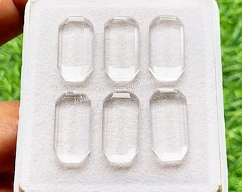 Clear Quartz Fancy Cut Long Octagon Shape With Flat Back Gemstone 6 Pieces Lot | Size : 10X20 MM | AAA+ Clear Quartz Used For Jewelry Making