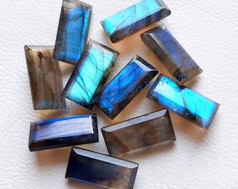 Blue Labradorite Step Cut Rectangle Shape Gemstone Lot | Size : 16x8 MM | Top Quality Labradorite Gemstone 10 Pieces Lot For Jewelry Making
