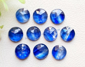 Cyanite bleue, rose, ronde, dos plat, pierres précieuses, lot de 10 | Taille : 8 MM | Pierre gemme bleue de cyanite AAA+ pour la fabrication de bijoux