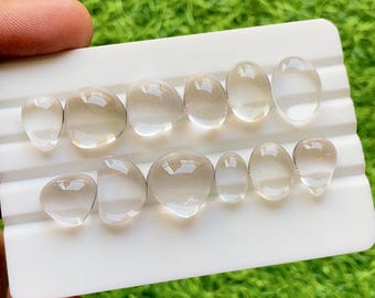 Himalayan Clear Quartz Cabochon Loose Gemstone 12 Pieces Lot For Jewelry Making | Size : 16-11 MM | Natural Clear Quartz For Jewelry - 30377