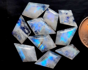 Rainbow Moonstone Kite Shape Rose Cut Gemstone - AAA+ Rainbow Moonstone Kite Shape Gemstone 10 Pieces Lot For Jewelry Making, Pendant, Ring