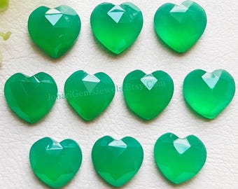 Green Onyx Heart Shape 10 MM Rose Cut Loose Gemstone 10 Pieces Lot, AAA+ Natural Onyx Heart With Flat Back For Jewelry Making