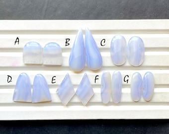 NEW Blue Lace Agate Pair Cabochon Loose Gemstone For Jewelry Making, AAA+ Natural Blue Lace Agate Matching Pair For Earrings - 30972-30978