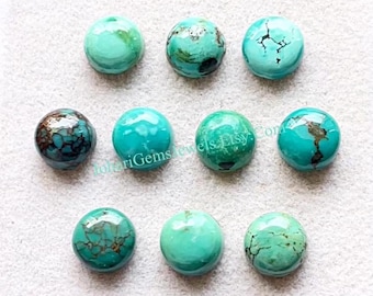 Tibetan Turquoise Calibrated 8 MM Round Cabochon Gemstone 10 Pieces Lot, AAA+ Natural Tibetan Turquoise With Flat Back For Handmade Jewelry