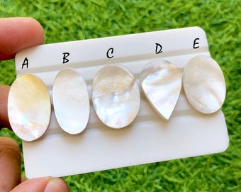 Lustrous Moonlight Shell Mother Of Pearl Cabochon Raw Back, Natural Iridescent Shell Gemstone Flat Back For Jewelry Making - 37632-37636