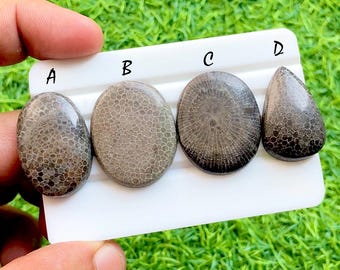 Ancient Ocean Fossil Coral Cabochon For Wire Wrap, Natural Coral Gemstone, Earthy Brown Prehistoric Pattern Stones for Jewelry - 35983-35986