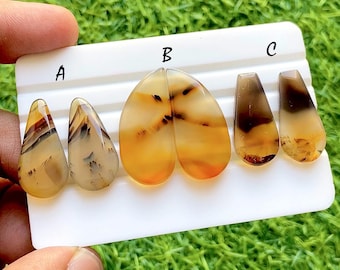 NEW Yellowstone River Montana Agate Pair Cabochon Gemstone For Jewelry Making, AAA+ Montana Agate Cabochon Pair For Earrings - 35641-35643