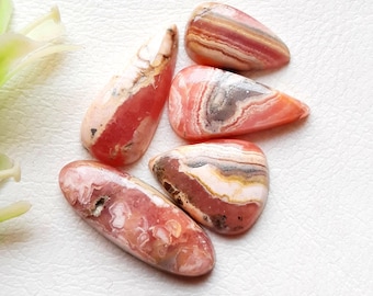 Rhodochrosite Cabochon Loose Gemstone 5 Pieces Lot For Jewelry Making | Size : 25-15 MM | AAA+ Rhodochrosite For Handmade Jewelry - 20950