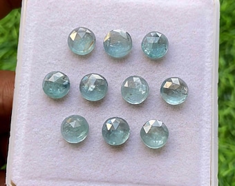 Aqua Kyanite Rose Cut Round Flat Back Gemstone 10 Pièces Lot | Taille : 8 MM | Pierre précieuse Aqua Kyanite AAA+ pour la fabrication de bijoux.