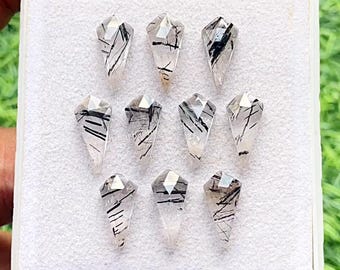 Black Rutile Quartz 7X14 MM Rose Cut Kite Shape With Flat Back Gemstone 10 Pieces Lot, AAA+ Natural Black Rutile Used For Jewelry Making