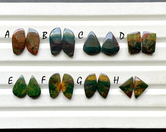 NEW Bloodstone Pair Cabochon Loose Gemstone For Jewelry Making, AAA+ Natural Bloodstone Matching Pair Cabochon For Earrings - 29208-29215