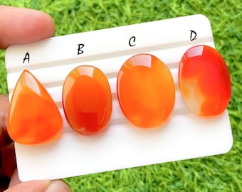 Sunset Fire Carnelian Chalcedony Cabochon For Wire Wrap, Bright Orange Cabochons, Smooth Polished Gemstones for Jewelry Making - 35688-35691