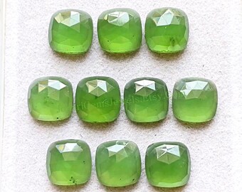 Green SERPENTINE Rose Cut 10 MM Cushion Shape With Flat Back Gemstone 10 Pieces Lot, AAA+ Natural Serpentine Gemstone For Jewelry Making