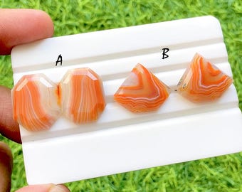 Sunset Flame Carnelian Agate Fancy Cut Perfect Matching Pair For Earrings, AAA+ Natural Banded Orange Agate Pair For Wire Wrap - 35358-35359