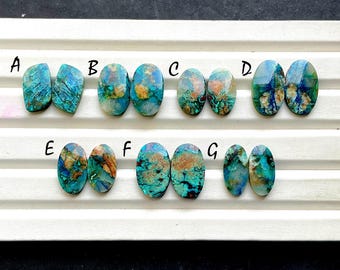 NEW Chrysocolla Pair Cabochon Loose Gemstone For Jewelry Making, AAA+ Natural Chrysocolla Matching Pair Cabochon For Earrings - 34460-34466