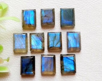 Labradorite Step Cut Rectangle Gemstone 10 Pieces Lot | Size : 7x9 MM | Natural AAA+ Labradorite Used For Handmade Jewelry