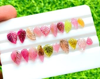 Natural Multi Tourmaline Hand Carved Leaf With Flat Back 20 Pieces Gemstone Lot | Size : 14-6 MM |  AAA+ Multi Tourmaline Leaf Lot - 28583