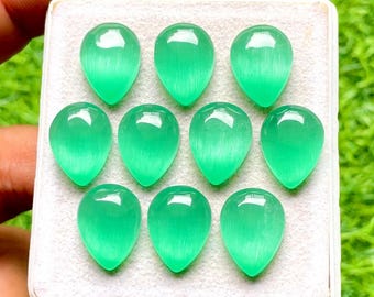Green Monalisa 12X16 MM Pear Shape Calibrated Smooth Cabochon With Flat Back Gemstone 8 Pieces Lot, AAA+ Green Monalisa For Handmade Jewelry