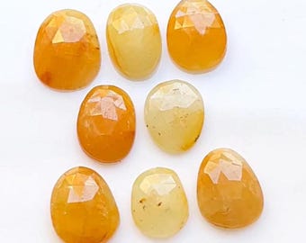 Authentic Natural Yellow Sapphire 8 Pieces Rose Cut Slice Loose Gemstone With Flat Back For Jewelry Making | Size : 9-13 MM Approx - 21169