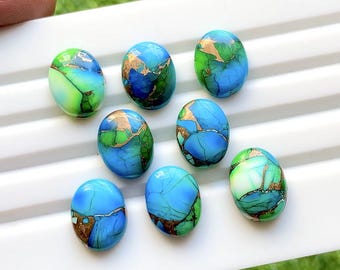 NEW Green Copper Turquoise 10x14 MM Oval Shape Calibrated Smooth Cabochon With Flat Back Gemstone 8 Pieces Lot For Handmade Jewelry