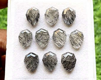 Black Rutile Quartz Fancy Cut Pear Shape With Flat Back Gemstone 10 Pieces Lot | Size : 10X14 MM | AAA+ Black Rutile Used For Jewelry Making