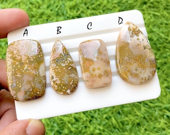 Sunset Garden Ocean Jasper Cabochon Set, Rare Floral Pattern Ocean Jasper, Designer Jewelry Making Stones, Collector Gem Lot - 35496-35499