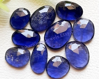 Natural Iolite Gemstone Rose Cut Slice, AAA+ Iolite Rose Cut Flat Back Gemstone 10 Pieces Lot For Jewelry Making, Pendant, Ring